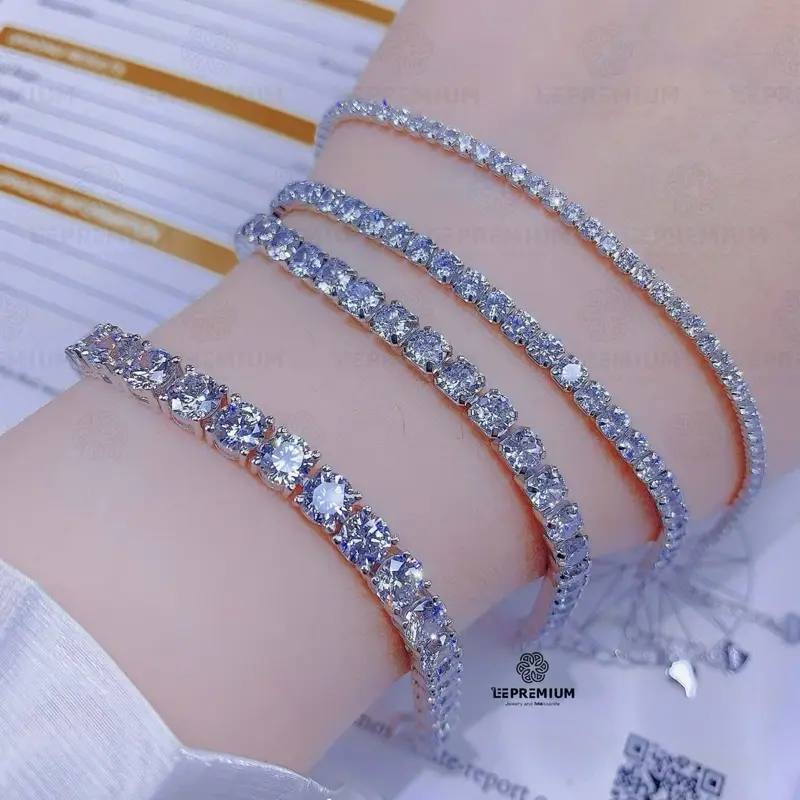 VL006 Lắc tay tennis đính kim cương Moissanite : 3li, 4li, 5li , Bạc 925 xi vàng trắng 4 lớp