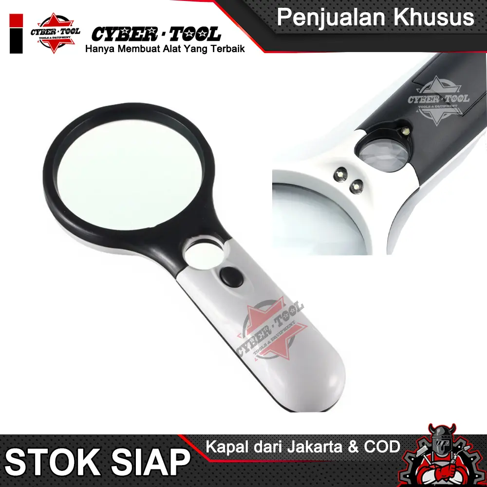 2in1 Kaca Pembesar Dengan Lampu 3 LED Magnifier Gelas Loop Magnifying Lup Zoom mata uang jewelry Baca 3X 45X 75mm 22mm
