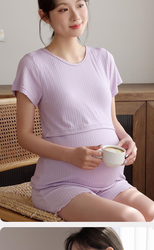 Product Introduction of Breastfeeding short sleeved shorts set, pregnant women's pajamas, summer thin design, postpartum home clothes, two-piece set, nursing clothes, confinement clothes 17