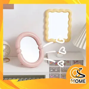 BISA COD C6556 Kaca Rias Estetik Bentuk Oval dan Gelombang / Cermin Stand Makeup Simple