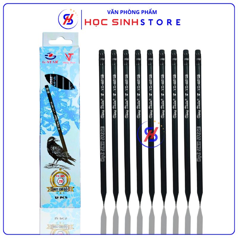 Hộp 12 Cây Bút Chì Gỗ 2B G-Star VT405 Thân Đen, Vỏ Gỗ Dễ Chuốt, Chuốt Không Gãy Vụn, Màu Chì Đậm, Đều Màu