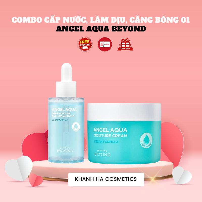 Hàng Cty_Tách set| Com bo cấp nước, cấp ẩm, làm dịu da, hỗ trợ da căng bóng gồm 01 Serum HA, 01 kem dưỡng Beyond Angel Aqua Skincare dầu mụn kem dưỡng phục hồi hà linh duong dacang bong hyaluronic acid