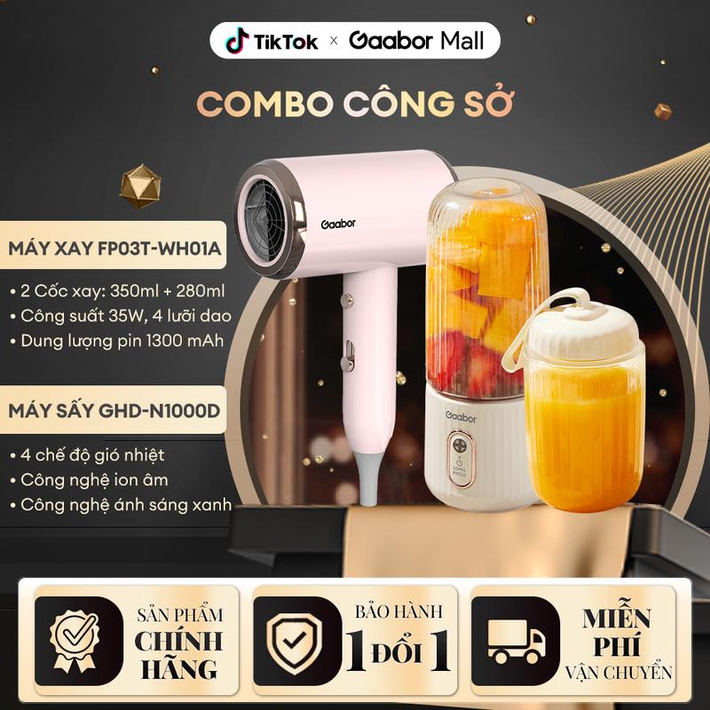 Gaabor | Combo Công sở | Máy xay sinh tố cầm tay Gaabor FP03T-WH01A dung tích 350ml 280ml nhỏ gọn và Máy sấy tóc ion âm ánh sáng xanh Gaabor GHD-N1000D công suất 1000W sấy nhanh 2 chiều nóng lạnh độ ồn thấp