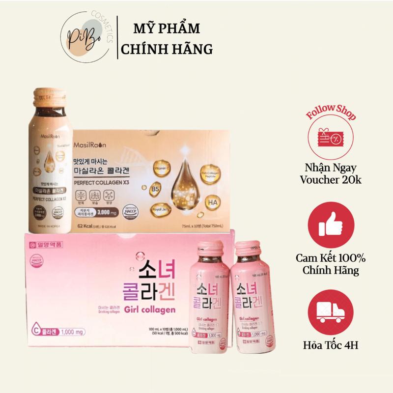 Nước Uống Trẻ Hoá Làn Da Collagen Hàn Quốc Girl Collagen+Perfect Collagen X3 Masilrao - Full Hộp