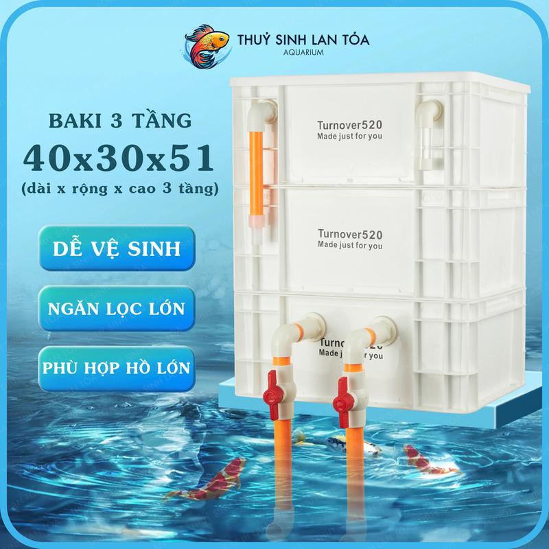 Thùng Lọc Hồ Cá 3 Tầng 40x30x51 Đầy Đủ Phụ Kiện Turnover520 Baki Dàn Mưa  Bao Gồm Vật Liệu Lọc Tuỳ Chọn  lọc bể 
