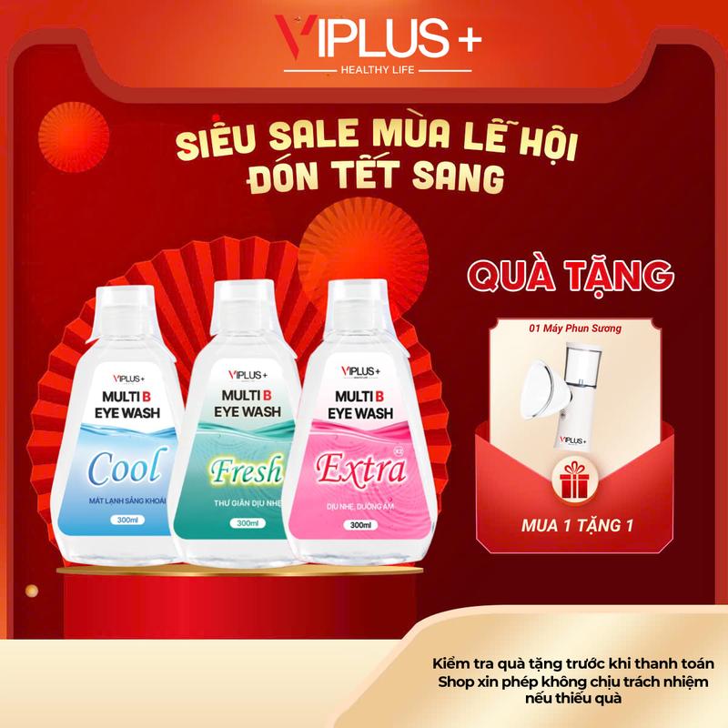 [Deal Livestream] [mua 1 tặng 1] Nước Rửa Mắt  VIPLUS+ Multi B Eye Wash Bổ Sung Độ Ẩm, Vitamin Cho Mắt, Hỗ Trợ Làm Sạch Dưỡng Ẩm Mắt Lens 300ml