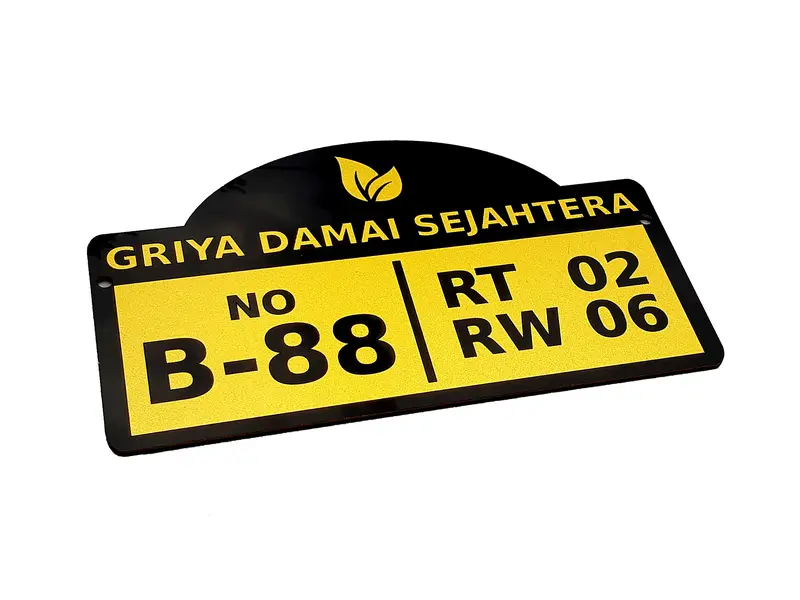 NOMOR RUMAH / BAHAN ACRYLIC / LASER CUTTING 23 x 15 cm Gold Hitam 1