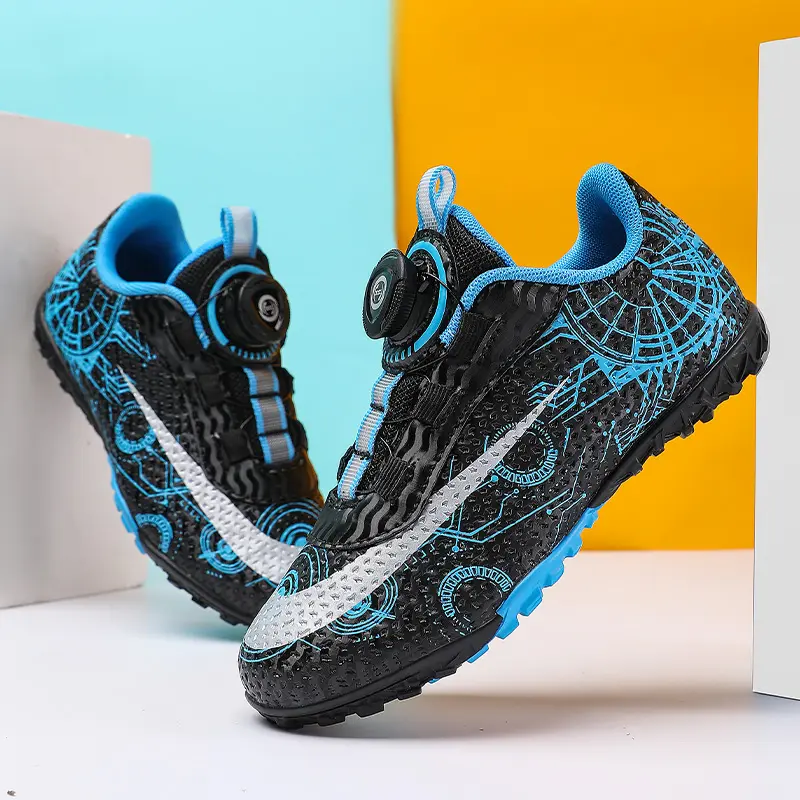 Fustal！30-38 Ready Children's BOA Plus Size Training Football Shoes Fashion All-terrain Football Shoes Wide Last Soccer Shoes