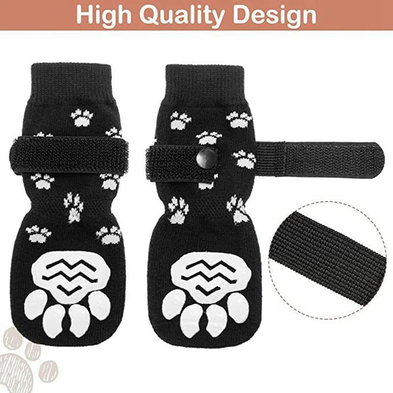 Product Introduction of 4Pcs Winter Warm Dog Socks Adjustable Anti Slip Skid Pet Shoes Socks Soft Breathable Paw Protector for Small Puppy Cat Dogs 5