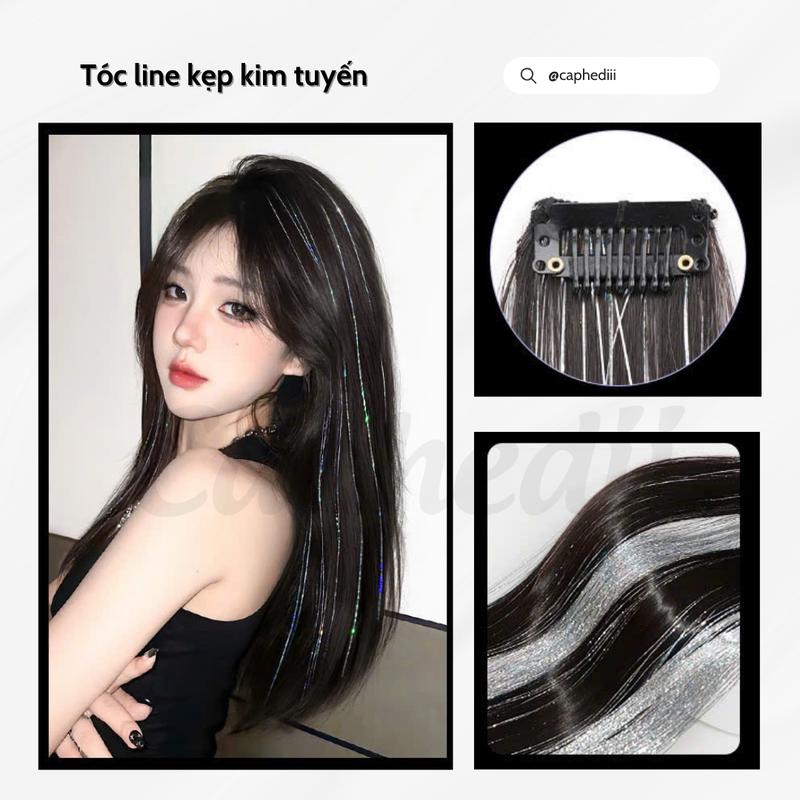 Tóc Kẹp Line Kim Tuyến Bling Bling Gảy Line Cho Nam Nữ Chịu Nhiệt Nữ Wig Tóc Giả Women