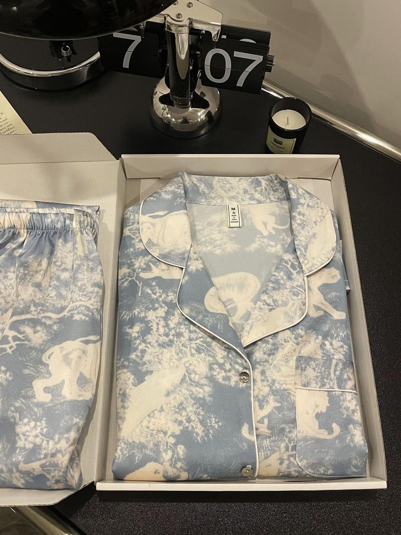 Product Introduction of Hi Mia's Shop | 2024 Spring/Summer New Arrival Ice Blue Secret Ice Silk Pajamas Women's Long-Sleeved French Korean Style Outdoor Home Delivery 7