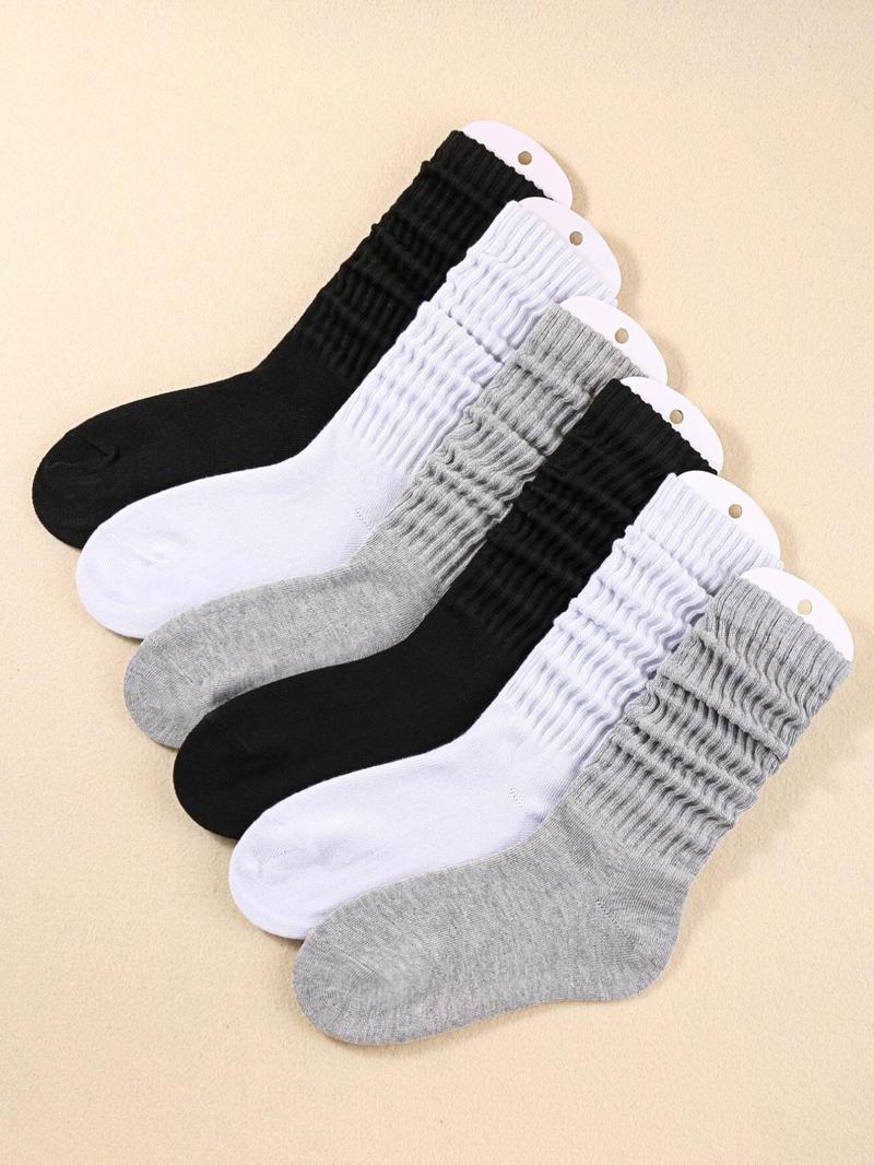 Product Introduction of Women's 6 Pairs Solid Slouch Crew Socks, Casual Comfortable Breathable Mid Calf Socks for Daily Wear, Multipack Knit Hosiery for All Seasons, Socks for Women,  Trainer Socks Women,  Fluffy Socks Womenswear Bridal 0