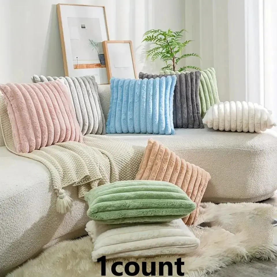 Solid Color Faux Fur Cushion Cover, 1 Count Soft Comfortable Pillow Cover without Filler, Decorative Cushion Cover for Home Sofa Bed