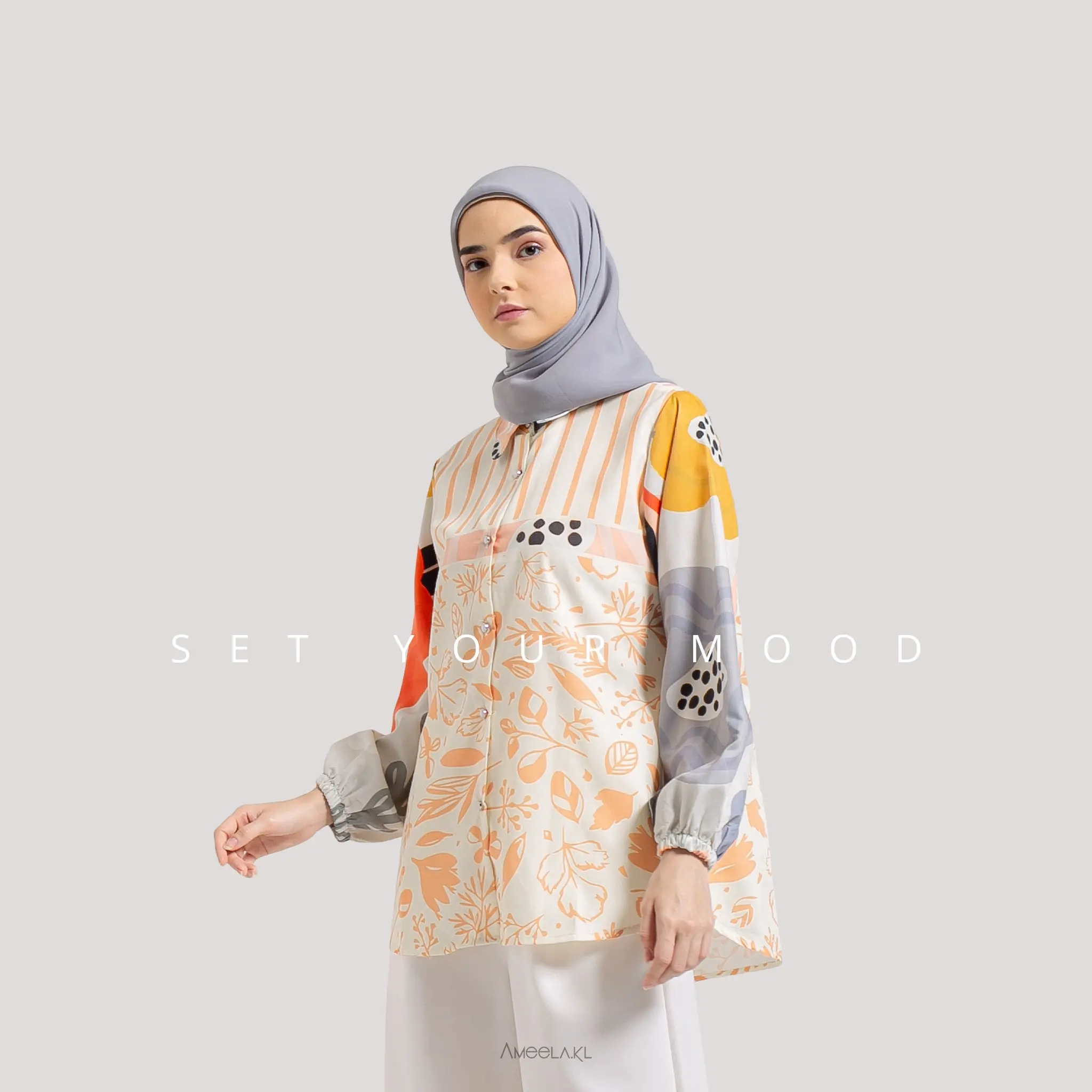 Kemeja Full print  Muslim KAYLA by Ameela.KL Katun Toyobo Wanita Baju Atasan