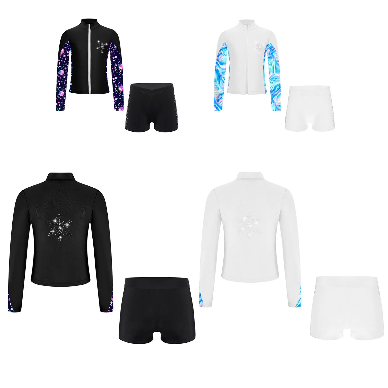 inhzoy Bộ đồ thể thao trượt băng hình con gái Hồi giáo Áo khoác có dây kéo với bộ quần legging ngắn tập luyện