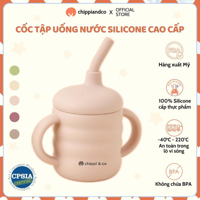 Cốc Tập Uống Nước Silicone CHIPPI & CO – Thiết Kế Thông Minh Có Tay Cầm, Chống Đổ, Chống Rò Rỉ, Phù Hợp Với Mọi Lứa Tuổi, An Toàn Cho Bé