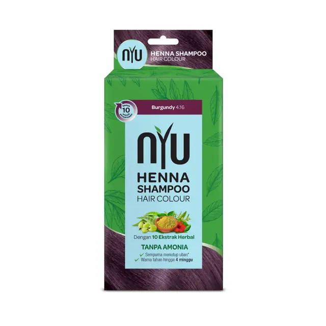 NYU Henna Shampoo Hair Colour 1 BOX Isi 4 Sachet 20 ml - Shampo pewarna rambu Dye Cat Mengcover Uban Dalam 10 Menit 5