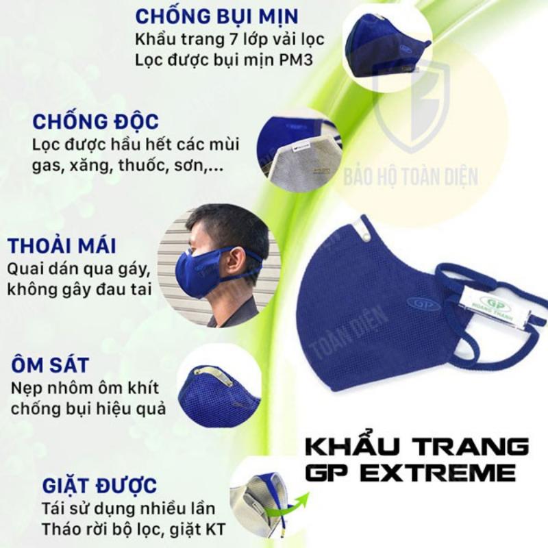Khẩu trang 7 lớp than hoạt tính GP Extreme chống bụi, chống độc (Giặt được). Quai dán sau gáy 1