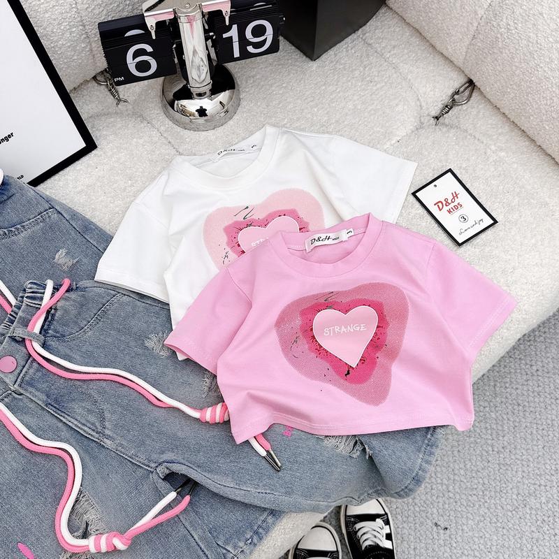 B01 - Set bộ bé gái, Quần jean suông mix áo croptop hình tim cho bé gái diện dễ thương 8 - 30kg