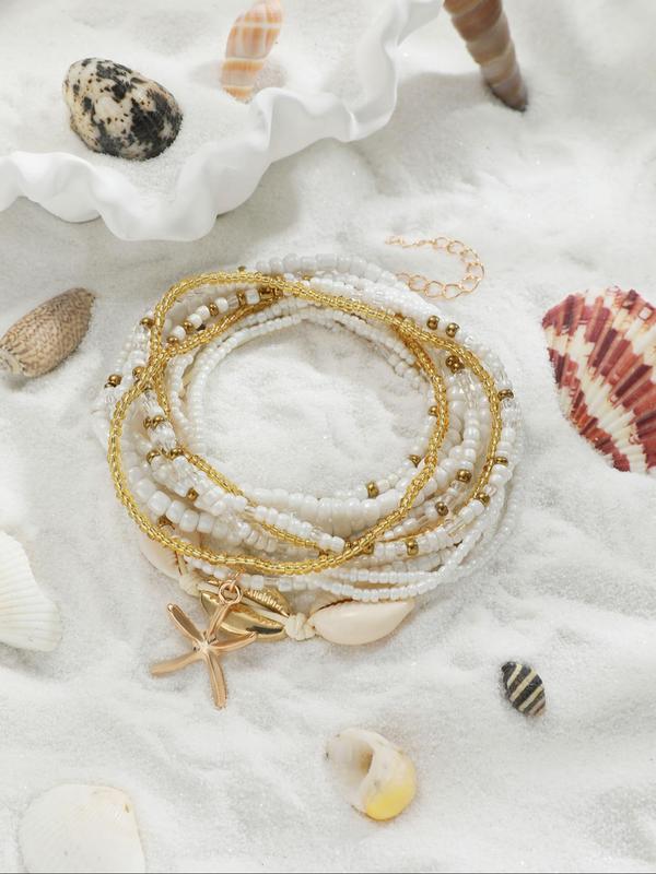 Boho Style Starfish Charm Anklet, Fashionable Beaded Anklet for Women & Girls, Casual Trendy Accessories for Party, Daily Decor for Birthday Gift 3
