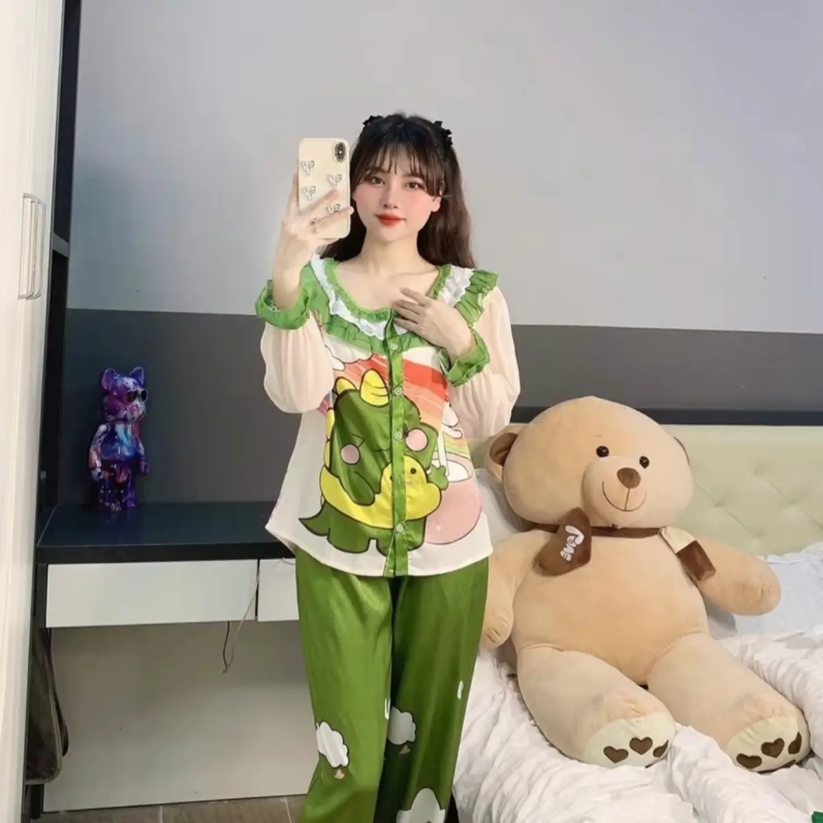 Bộ tiểu thư lụa xước phối ren voan