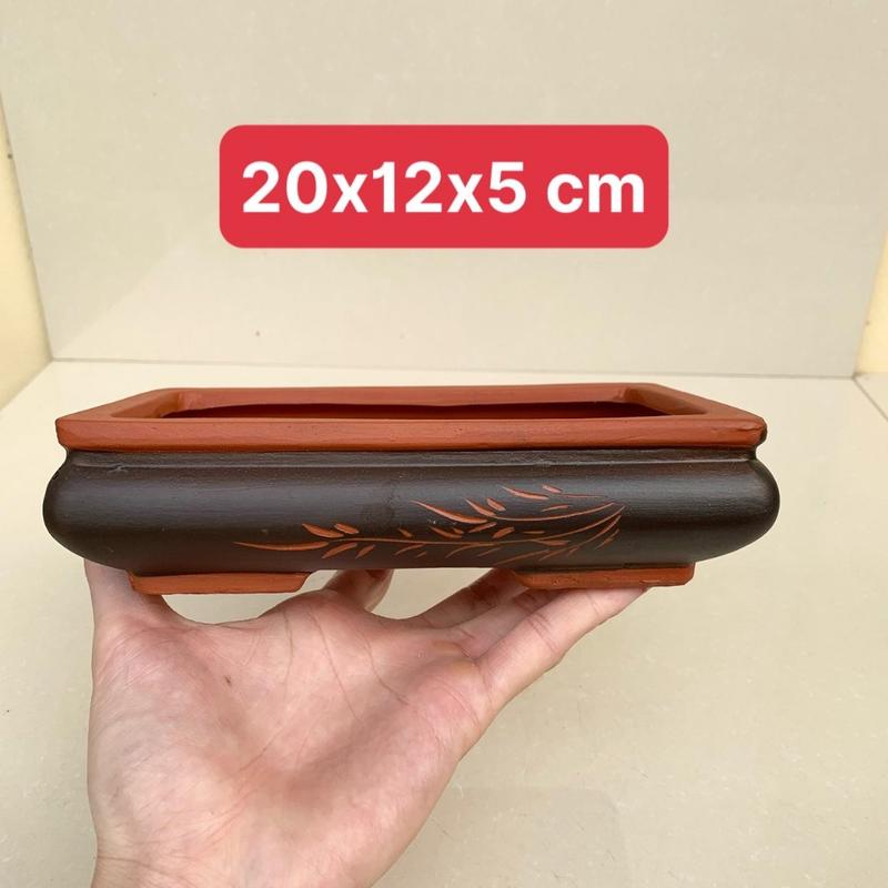 Chậu Chữ nhật đen đỏ bonsai cây cảnh sen đá màu đen SP822