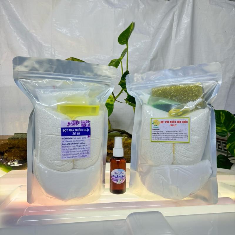 COMBO GIẶT VÀ CHÉN Bột Pha Nước Giặt và Bột Pha Nước Rửa Chén Kèm Quà Xịt Thơm Quần Áo Làm Sạch