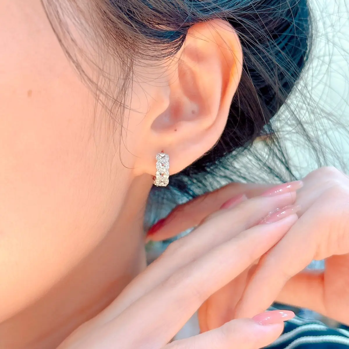 Bông tai khoen kim tiền tài lộc đính full đá bạc ý xi kim sáng đẹp