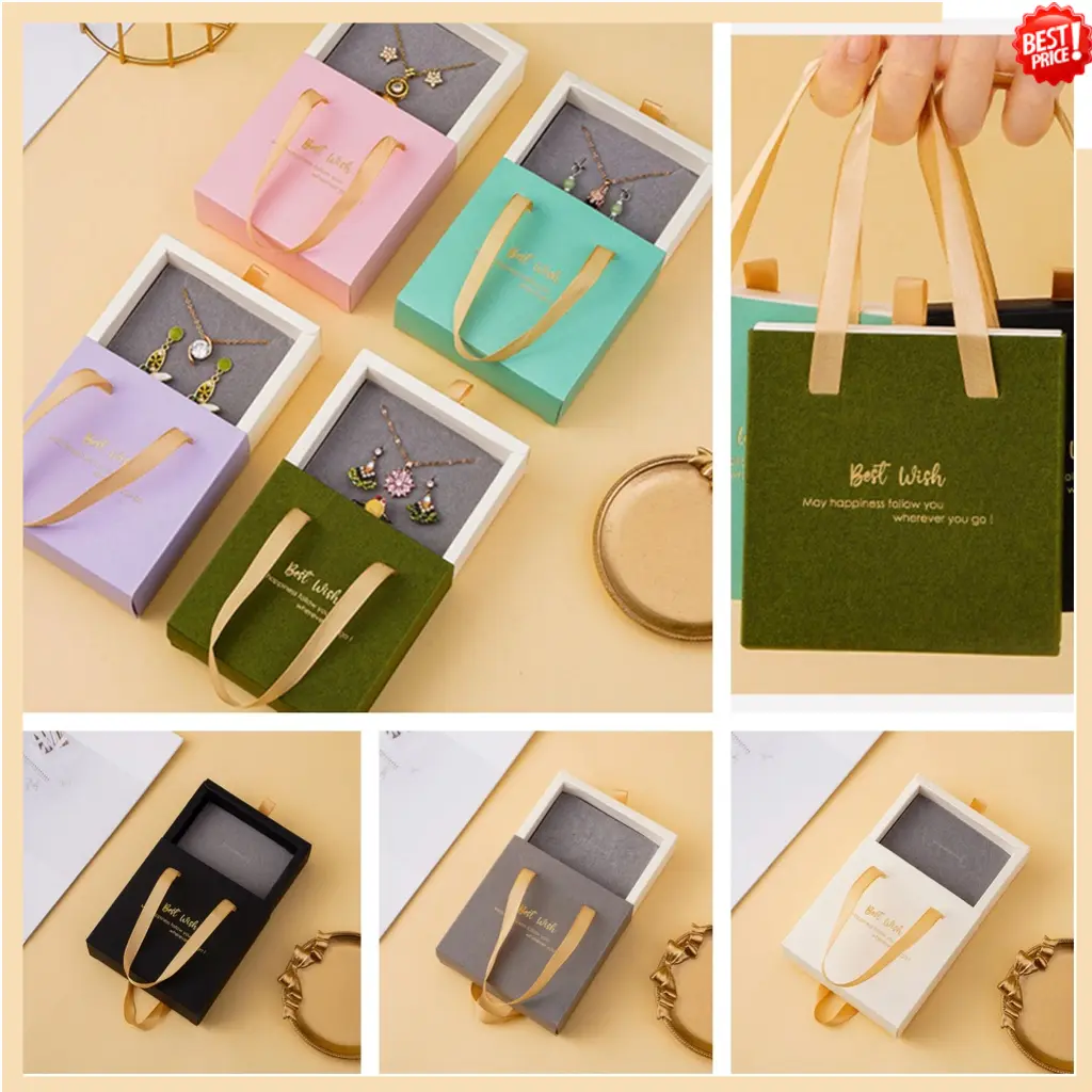 Portable Drawer Gift Box Jewelry Packaging Box Black Sponge Lined Thickened Cardboard Storage Box