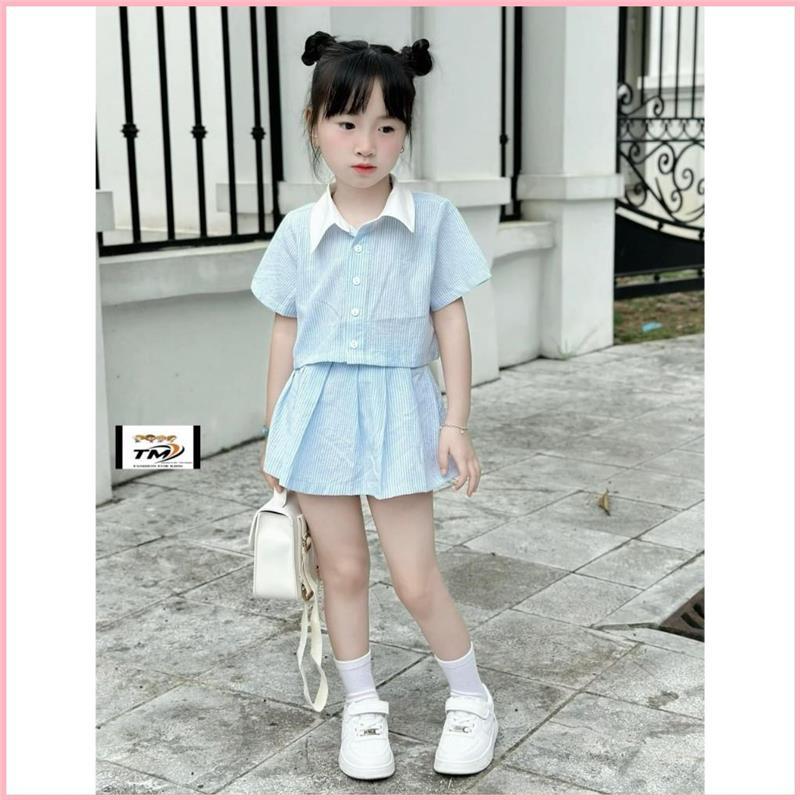 Product Introduction of JODEHSHOP [B97] Bộ váy sơ mi bé gái Bonbi áo sơ mi mix chân váy có lót màu xanh cực mát mắt, màu hồng baby 48