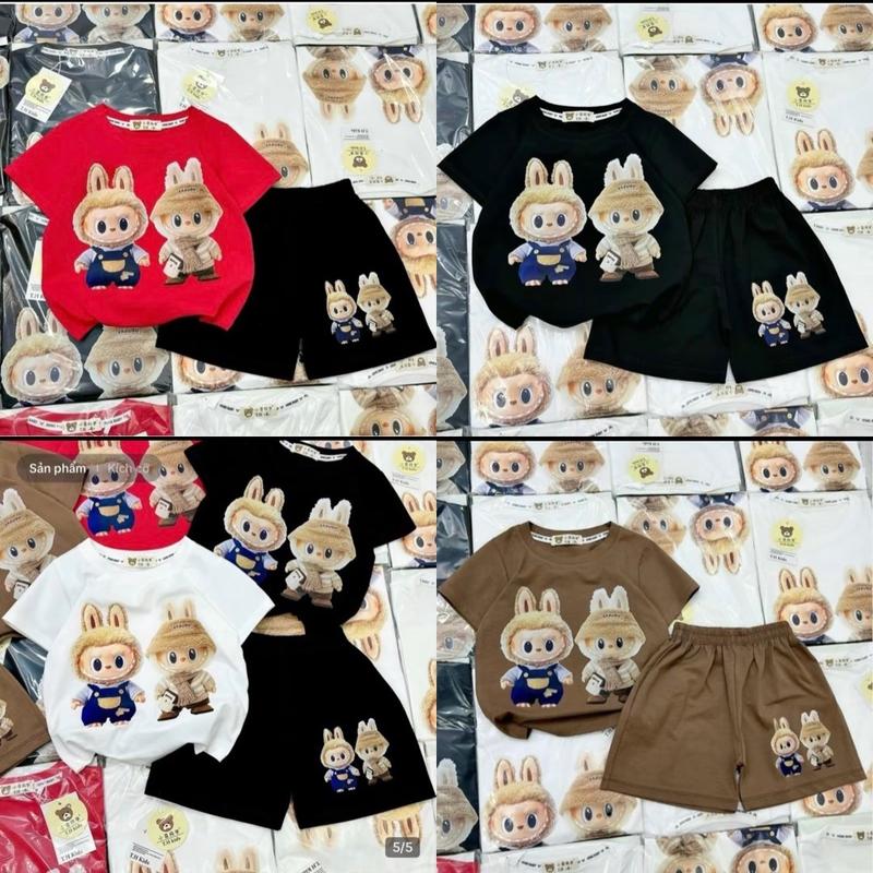 [AN] COMBO 4 Bộ 4 màu labubu hot trend + Đồ bộ in hình labubu cho bé trai bé gái , chất cotton xu co giãn 4c từ 7-40kg. Vải Cotton