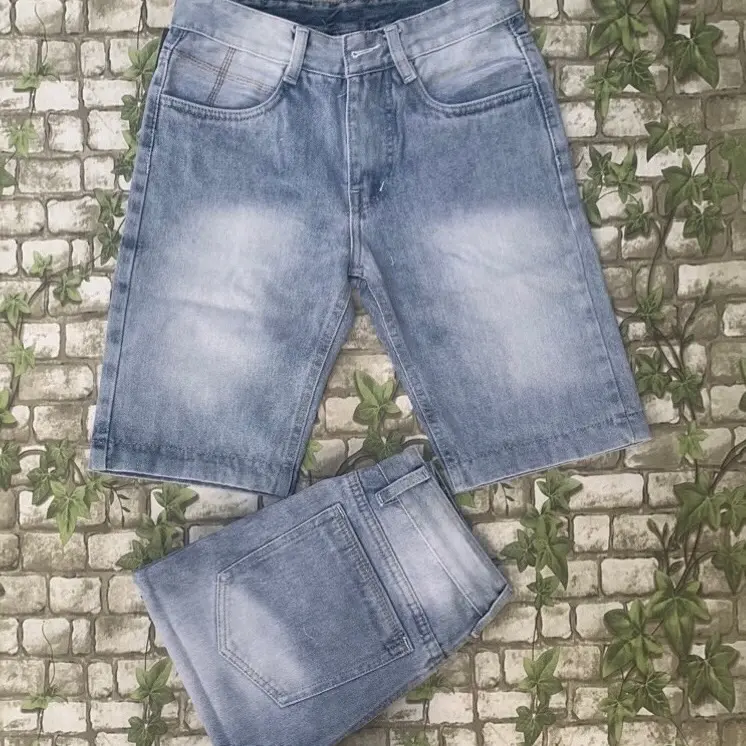 Quần short jean nam cotton màu bạc trơn 1