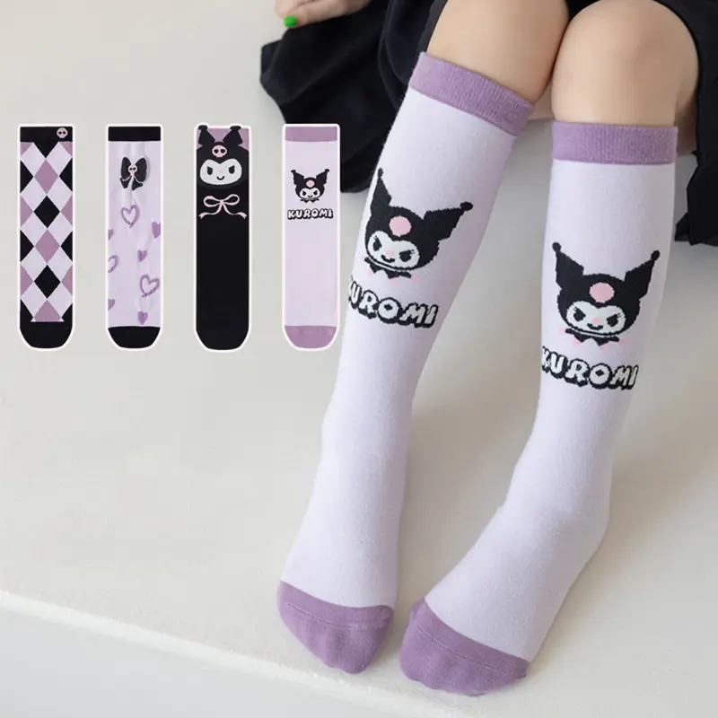 Vớ Cotton Nguyên Chất, Thiết Kế Anime Kuromi Kawaii, Dành Cho Trẻ Em, Vớ Dài Trung Bình Cô Gái Hoạt Hình Dễ Thương, Vớ Bắp Chân Lưới Hình Thoi 3