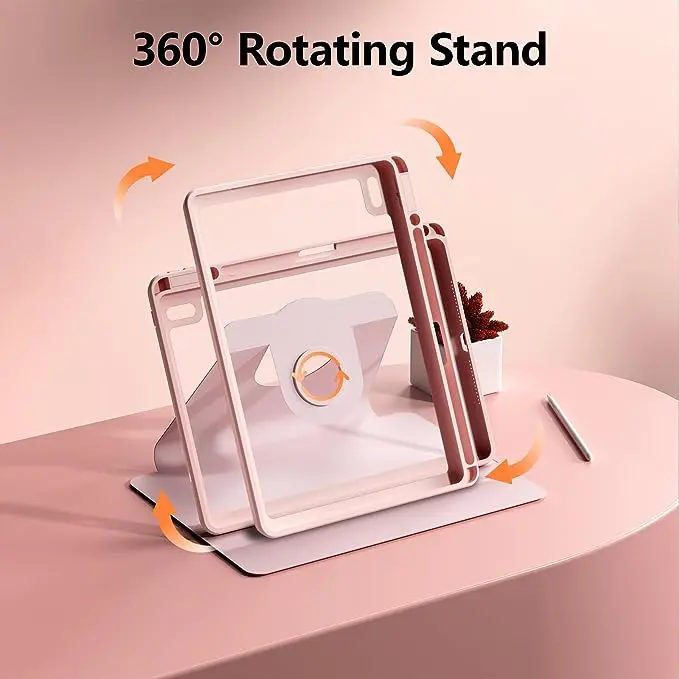 720Rotate Flip Case 10.2 inch iPad 5 6 9 7th 8th Gen Autolock Foldable Case IPad Pro 10 11 Acrylic Crystal Clear Protective Tablet Holder Case with Pencil Holder Cover Protection Casing 1