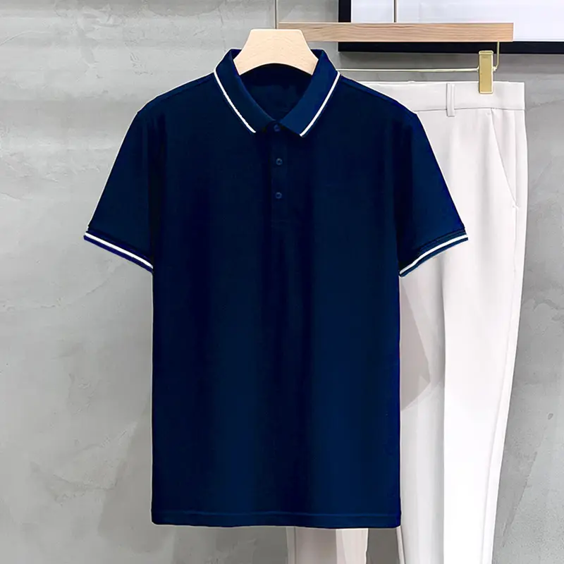 Áo polo nam phối sọc viền tay cổ nổi bật, vải cá sấu cotton form suông 1