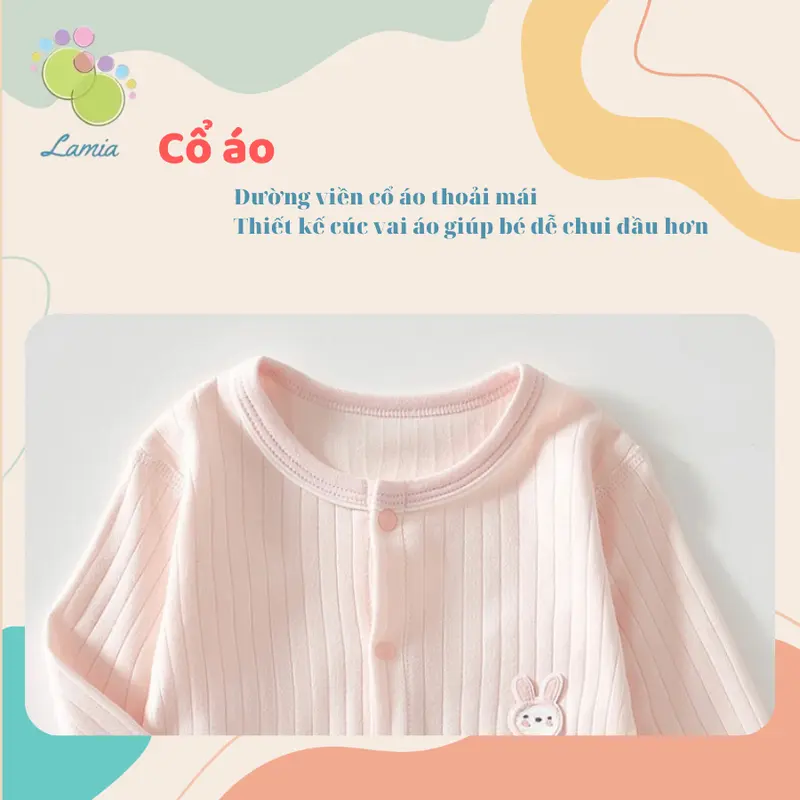Sleepsuit thu đông dài tay, bộ áo liền thân cho bé trai bé gái sơ sinh 07BDD Cotton Kem 4