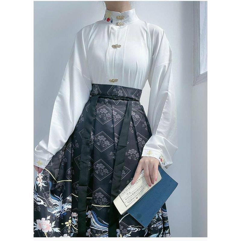 Chinese retro traditional clothing, Hanfu horse skirt, women's black long skirt Hanfu 6
