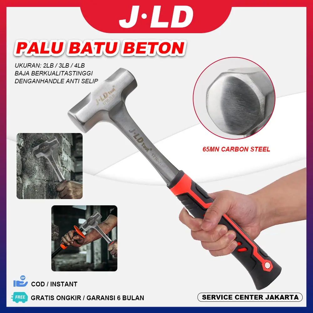 JLD Palu Batu Beton 2LB/3LB/4LB Palu Besi Stoning Hammer Gagang Rubber Untuk Tembok Beton Batu