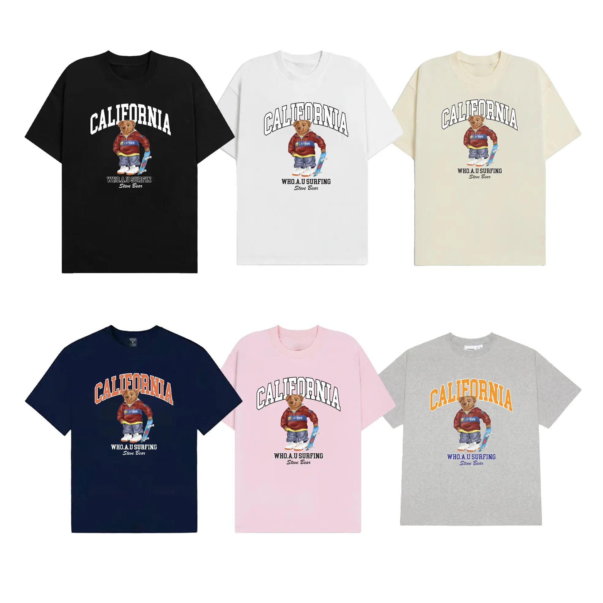 Áo thun tay lỡ unisex nam nữ áo thun Surfing bear cotton form rộng oversize 250gsm vải đã qua xử lý co rút