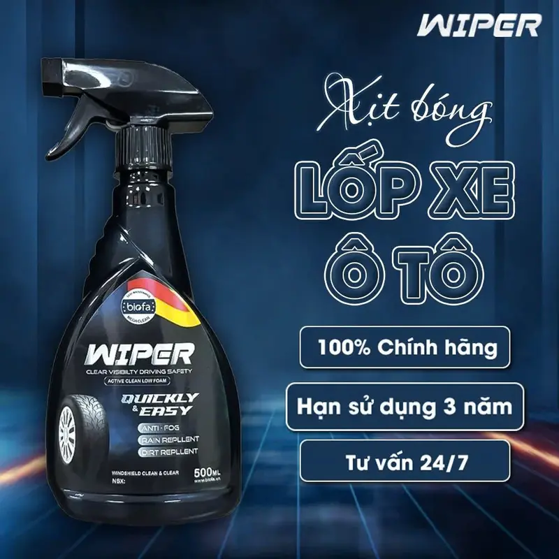 Chai Xịt Làm Bóng Lốp Xe Ô Tô, Xe Máy, bóng vỏ xe - Xịt Bóng Lốp WIPER, chai xịt bóng lốp ô tô 5
