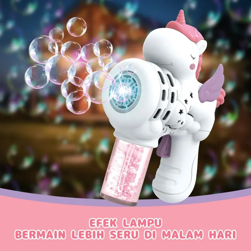 Mainan Unicorn Bubble Machine,   Lampu, Mesin Tiup Gelembung Elektrik Handheld, 10 Lubang Toys EverfunToys 3
