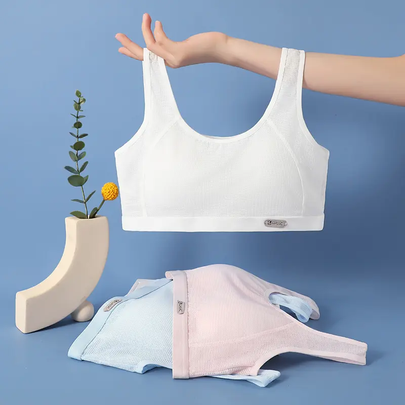 Áo hở ngực bé gái dạng lưới đệm liền thoáng mát áo ngực học sinh lớp 6 đồ lót cấp 3 cho trẻ em từ 25 đến 58kg