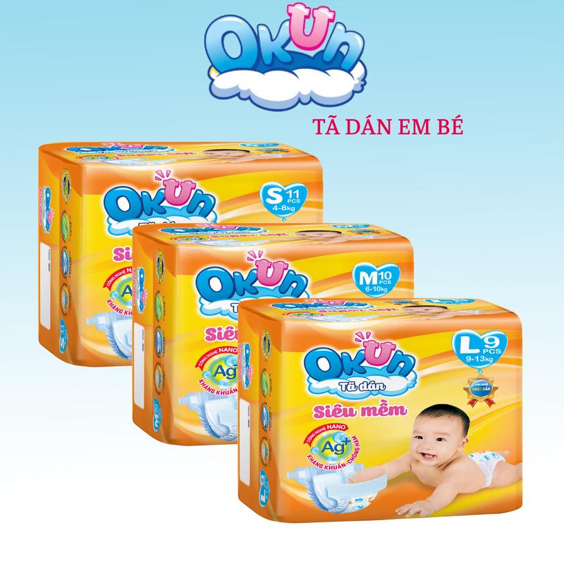 Tã dán em bé Okun. Tả, bỉm dán siêu mềm khô thoáng chống hăm chống tràn kháng khuẩn Cho Bé