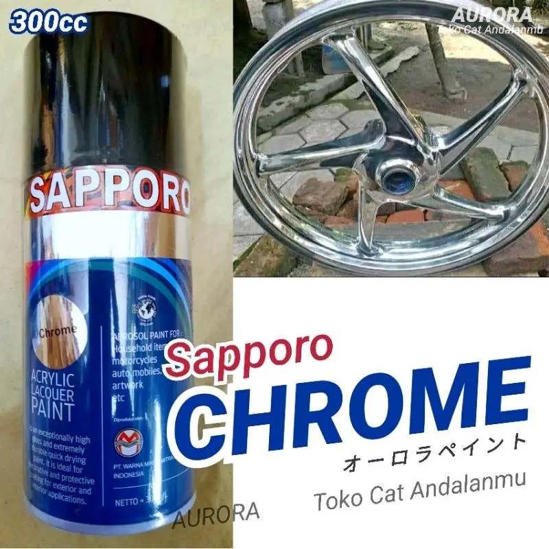 Pilok Pylox Cat Semprot Sapporo CHROME 300ml Crom Chrom Krom Crome Stenlis Mengkilap