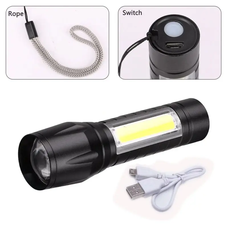 Senter Mini (PACK DUS) XPE COB Led Zoom SWAT Plastik Police Light Recharge 3 Mode Baterai Lampu Charger 2