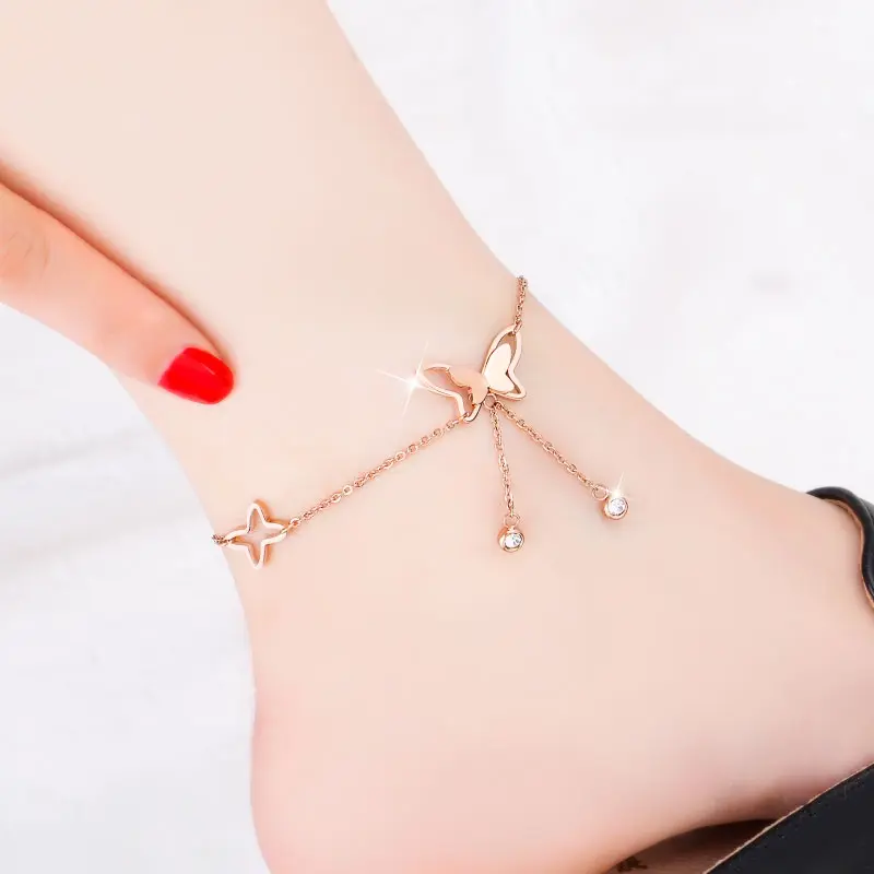 Gelang Kaki Alloy Korea Dengan Liontin Butterfly Kupu-kupu Fashion Wanita Aksesoris Temperamen Elegan Manis Berlian Imitasi KIARA JEWELRY
