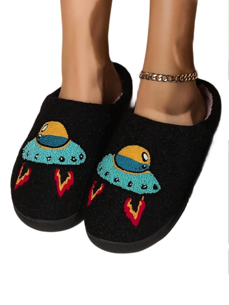 Product Introduction of Women's Cute Cartoon Alien Pattern Plush Slippers, 1 Pair Casual Soft Comfortable Home Slippers, Warm Slippers for Indoor & Outdoor Use for All Seasons 20