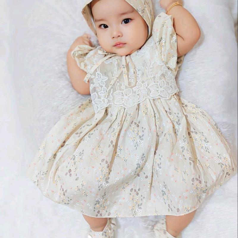 Dress bayi 0 6 12 bulan set sepatu bandana / bonnet Setelan Baju bayi Perempuan Katun Pakaian anak Cewek 2
