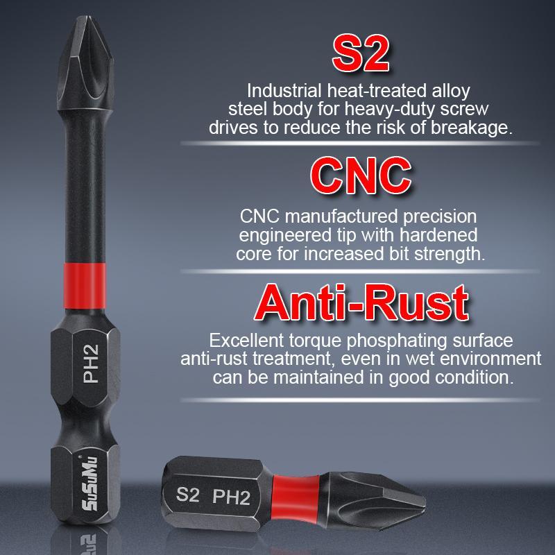 Screwdriver Bit Set, S2 Steel Cross Head Drill Bit Set, 1/4 Hex Shank Anti-slip Screwdriver Bit Set, Magnetic Screwdriver Bit Set for Impact Driver Electric Screwdriver 3