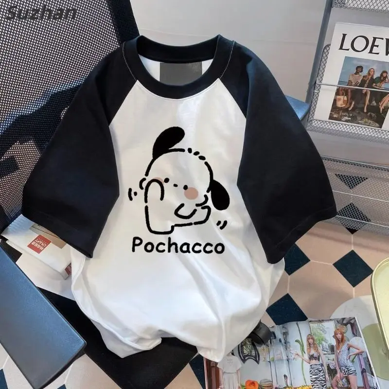 Áo Thun Raglan ngắn Tay In Hình Chó Pacha, Nặng 100 _ Không Pilling, Thích Hợp Cho Nữ, Thiết Kế Mùa Hè, Áo Cánh Hợp Xu hướng Ins